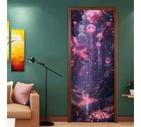 Adesivi per Porte Interne Medusa Rosa Viola Adesivi Porte Interne Autoadesivo PVC Impermeabile Rimovibile Soggiorno Cucina Camera da Letto Decorativo Adesivo Porta (77x200 cm)