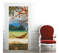 Adesivi Per Porte Interne Montagne Verdi Adesivo Porta 3D Paesaggio Lacustre Adesivo per Porta Trompe l'oeil Autoadesivo per Frigorifero Cucina Camera da Letto Decorazione 77x200 cmd-1937