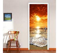 Adesivi per Porte Interne Nube Rosse Arancioni Adesivi Porte Interne Autoadesivo PVC Impermeabile Rimovibile Soggiorno Cucina Camera da Letto Decorativo Adesivo Porta 77x200 cm
