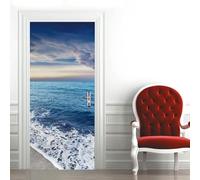 Adesivi Per Porte Interne Onde Adesivo Porta 3D Oceano Blu Adesivo per Porta Trompe l'oeil Autoadesivo per Frigorifero Cucina Camera da Letto Decorazione 95x210 cmd-1979
