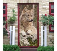Adesivi per Porte Lupo animale Manifesto per porta PVC Impermeabile Autoadesivo, Adatto per uso interno ed esterno 77 x 200 cm