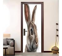 Adesivi per Porte Modello di Coniglio Animale Interne 3D PVC Impermeabile Autoadesivo Rimovibile Buccia e Bastone Marrone Adesivo di Porta Per la Decorazione Domestica 82x200 cm