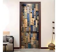 Adesivi per Porte Rilievo Medievale Retrò Interne 3D PVC Impermeabile Autoadesivo Rimovibile Buccia e Bastone Blu Marrone Adesivo di Porta Per la Decorazione Domestica 95x215 cm