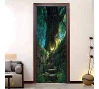 Adesivi Per Porte Rimuovibile Senza Residui 90x210 cm Buco Dell'Albero Della junglea Dei Sogni 3D Pvc Impermeabile Autoadesivo Adesivo Porta, Verde Poster per Porta per Decorazione Casa