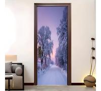 Adesivi Per Porte Rimuovibile Senza Residui 90x210 cm Scena Innevata Nella junglea Invernale 3D Pvc Impermeabile Autoadesivo Adesivo Porta, Lavanda Poster per Porta per Decorazione Casa