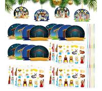 Adesivi per presepe dei cartoni animati, adesivi decorativi religiosi per bambini, set di 36 adesivi per presepe, per creare una scena di nascita di Gesù Natività
