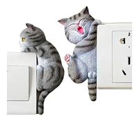 Adesivi per pulsante luce, 2 pezzi, 2D, rimovibili, , decalcomanie da parete a forma di gatto, decorazione da parete, per cameretta dei bambini, cucina, bagno, balcone, corridoio, ufficio