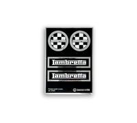 Adesivi per Scooter Lambretta - Set 4 Sticker Pre-Sagomati Scacchi, Stampa su Supporto Cromato HQ, Resistenti ad Acqua e Raggi UV, Made in Italy, Licenza Ufficiale, Foglio 94 x 131 mm