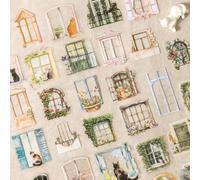 Adesivi per Scrapbooking in PET,Scrapbooking Accessori Trasparente Adesivi della Serie Window per Bullet Journal,Mobili,Quaderni,Album Fotografici(A Dream outside the Window)