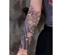 Adesivi per tatuaggi a base di erbe con due onde del mare, fiori di ciliegio, succo semipermanente, impermeabile per due settimane, tatuaggio finto