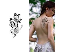 Adesivi per tatuaggi a base di erbe con fiori di farfalla, semipermanenti, antiriflesso, impermeabili, realistici, resistenti al colore, durano 2 settimane, tatuaggi finti, tatuaggi temporanei(2pcs)