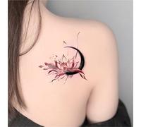 Adesivi per tatuaggi a colori grandi con clavicola a forma di loto lunare, impermeabili, a inchiostro duraturo, con pittura cinese del vento, tatuaggi finti femminili(2pcs)