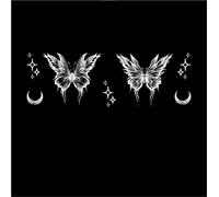 Adesivi per tatuaggi a forma di doppia farfalla con erbe, farfalla femmina, luna, adesivi impermeabili a lunga durata, tatuaggi finti semipermanenti(1pcs)