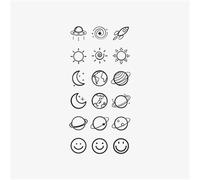 Adesivi per tatuaggi con pianeta, luna, sole, Saturno, sorriso, polso, orecchie, schiena, viso, impermeabili e durevoli, adatti alle donne.(4pcs)