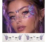 Adesivi per tatuaggi facciali a farfalla glitterati, decalcomanie per trucco occhi scintillanti e impermeabili per donne, tatuaggi temporanei a ali di fata, arte facciale luccicante per costume di Ogn