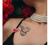 Adesivi per tatuaggi temporanei a base di erbe con cuore d'angelo, a forma di cuore, impermeabili, su petto e polso, lunga durata 2 settimane, tatuaggi finti