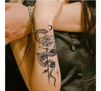 Adesivi per tatuaggi temporanei a base di erbe, motivo "Snake Dance Rose", impermeabili e durano due settimane, semipermanenti per braccia, vita e gambe, tatuaggi finti
