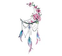 Adesivi per tatuaggi temporanei a forma di fiore con piuma di luna, piccoli adesivi freschi da colorare per la schiena, la caviglia, la ragazza, il cuore, la fata estetica, tatuaggi finti