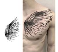 Adesivi per tatuaggi temporanei da uomo con ali di piume e disegno a base di erbe, semipermanenti, impermeabili, durano due settimane, tatuaggi realistici