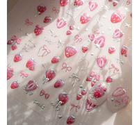 Adesivi per unghie 5D in rilievo con fragola rosa, fiocco, stella, faccia sorridente e lettere, autoadesivi e impermeabili, decorazione unghie fai-da-te, stile Coquette Soft Girl per estate, autunno e