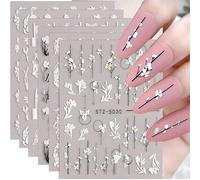Adesivi per unghie, 6 fogli 5d primaverile in rilievo bianco in pizzo bianco farfalla adesivi per nail art autoadesiva, decalcomanie per unghie decorazioni per il design delle nail art per donne