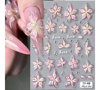 Adesivi per unghie in rilievo 5D, autoadesivi, per nail art, colore rosa, giglio, fiori, gelatina, fiori, nail art