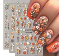 Adesivi per unghie in rilievo 5D, con fiori, in rilievo, colorati, per la primavera, l'estate, la vite, la foglia verde, il cursore per unghie, petali, fiori, nail art