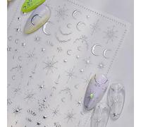 Adesivi per Unghie Luna e Stelle Argento 2 Fogli - Sticker Nail Art Autoadesivi per Decorazione Unghie - Charm per Unghie - Adesivi Unghie Argento Bronzato.