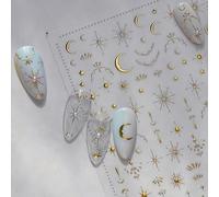 Adesivi per Unghie Luna e Stelle Oro, 2 Fogli - Sticker Nail Art Autoadesivi per Decorazione Unghie - Decalcomanie Unghie - Charms Unghie - Adesivi Unghie Oro Bronzato.