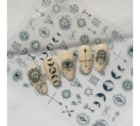 Adesivi per unghie retrò di alta qualità con tecnologia laser in rilievo, stile gotico punk, con vari simboli di stelle e lune, stelle a quattro punte, motivi ad occhio e altre texture, adatti per uso