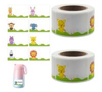 Adesivi Personalizzati per Bambini - 2 Rullini con 400 Etichette a Tema Animali della Giungla - Etichette per Nome per Bambini - Adesivi con Design di Leone, Elefante, Giraffa e Altri Animal