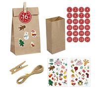 Adesivi ricaricabili per calendario dell'Avvento, con 24 sacchetti di carta kraft, adesivi natalizi e numeri adesivi, clip, spago, calendario fai da te per calendario, quaderni, Natale.