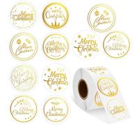 Adesivi Rotondi Natalizi, 500pcs Adesivi Natalizi, Adesivis Nataliz Rotolo, Adesivis Nataliz Autoadesivi, Stickers Natalizi, Etichette Adesive Natalizie Rotondi, per Cartoline di Natale (Oro)