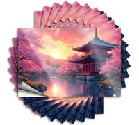 Adesivi scherzi per adulti Cherry Blossom Serenity: un tempio giapponese al tramonto adesivi 10 pezzi decalcomanie personalizzate adesivi per cassetta degli attrezzi (8 x 12 cm)