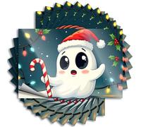 Adesivi scherzi per adulti Un simpatico fantasma che indossa un cappello di Babbo Natale, con un bastoncino di zucchero, 10 adesivi scherzi per adulti adesivi per auto divertenti (8 x 12 cm)