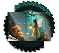 Adesivi scherzi per adulti Una fata che tiene una lanterna in una foresta mistica. Adesivi 10 adesivi scherzi per adulti adesivi vuoti per paraurti (6 x 9 cm)