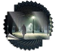 Adesivi scherzi per adulti Una persona cammina da sola in un parco innevato illuminato da lanterna di notte. Adesivi 10 adesivi per scherzi per adulti adesivi vuoti per paraurti (6 x 9 cm)