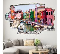 Adesivi Trompe l'occhio Foro nella parete - Isola di Burano 3617681977759 - Altezza 90 x Larghezza 144 cm