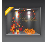 adesivi vetrine foglie autunno inverno negozi vetrofanie halloween zucche a0635