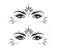 Adesivi Viso con Strass, Pacco da 2 Sticker Autoadesivi per Trucco, Feste, Carnevale e Eventi - Tattoo Temporaneo Brillante