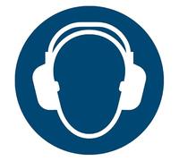 Adesivo - Ø cm - UV e resistente alle intemperie - ISO 7010 - sostenibile - Cartello di obbligo (21 cm, protezione dell'udito)