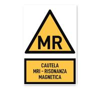 Adesivo: 300 x 200 mm, 1 pezzo - Attenzione alla risonanza magnetica - Lingua: italiano - segnale di avvertimento con testo (giallo/nero) - verticale - DIN EN ISO 7010