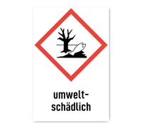 Adesivo: 300 x 200 mm, 1 pezzo - inquinante - simbolo di pericolo con testo (tedesco) (rosso/bianco) - verticale - GHS09 - Pittogramma di pericolo UN/GHS