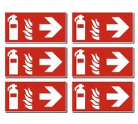 Adesivo: 50 x 100 mm, 6 pezzi - Estintore - Combinazione con freccia destra - segno di protezione antincendio - F001 - rosso/bianco - DIN EN ISO 7010 / ASR A1.3