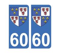 Adesivo 60 con Stemma Picardie Targa Auto (9,8 x 4,5 cm)