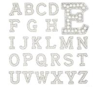 Adesivo a trasferimento termico con lettere perlate, 10,5 x 3 cm (I) | Caratterizzato da perle finte al centro, bordo con strass AB, scintillio iridescente, elegante finitura bianca