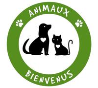 Adesivo Animali benvenuti. Pet Friendly. Cani Gatti Benvenuti Zona Amichevole Tenda Rotonda (25 cm.)