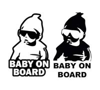 Adesivo Auto Baby ON Board, 2 pezzi Stickers Bambino con Occhiali da Sole A Bordo, bimbo a bordo decalcomania auto tuning, Adesivo di Sicurezza, per Segnalazione Bimbo, nero, Bianco, 14 * 9 CM
