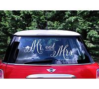 Adesivo Auto Sposi MR And MRS Bianco Su Fondo Trasparente - Matrimonio Wedding