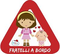 Adesivo Bebe a bordo per l'auto. Adesivi in vinile Bimbo o bimba a bordo anche per moto. 16 x 14’5 cm.